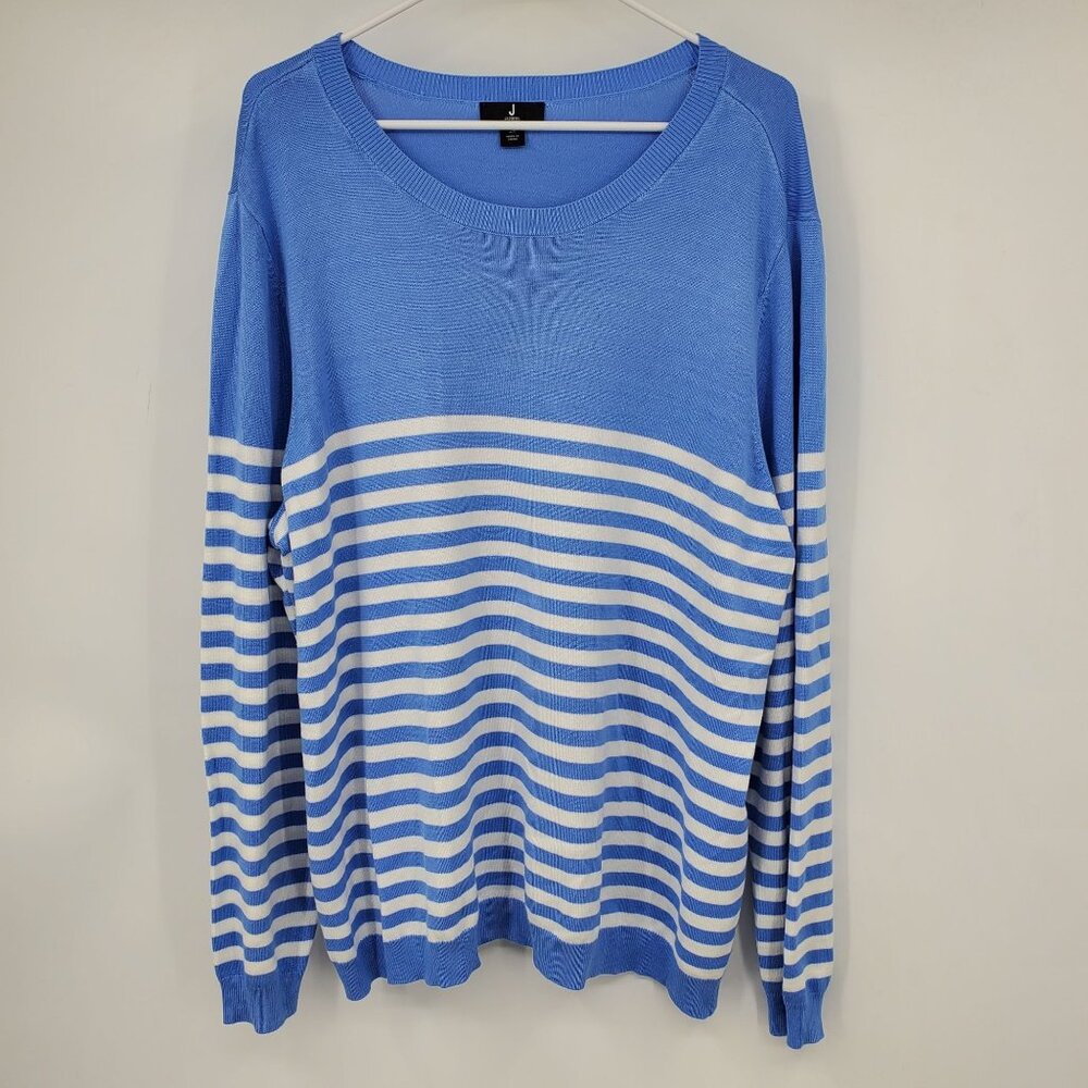 Jason Wu‎ Blue and White Striped Long Sleeved Crewneck Knit Sweater Top Shirt 2X